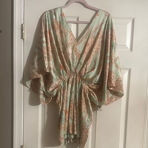 Vici Mint Green and Peach Paisley Jumpsuit Romper